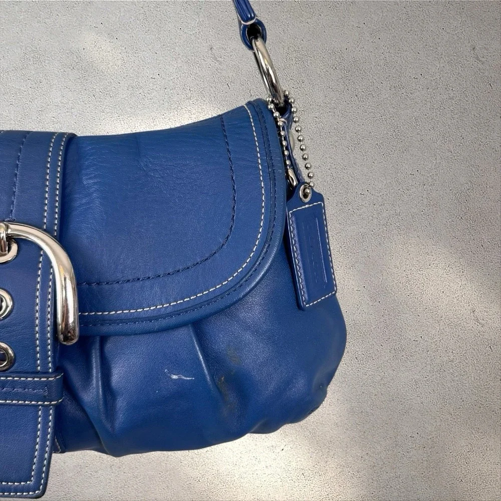Coach F15204 Vintage Cobalt Blue Soho Flap Y2K Leather w/Buckle‎ Shoulder Bag